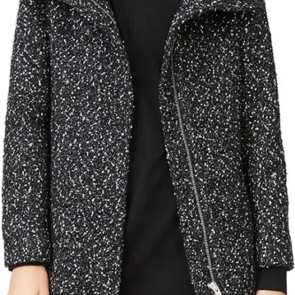 Club Monaco Black and White Darelle Coat with Funnel Neck